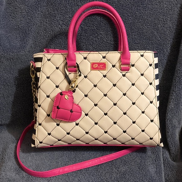 Betsey Johnson Handbags - Luv Betsey Johnson Breann Quilted Tote with Pink and Black Heart Accents. NEW!